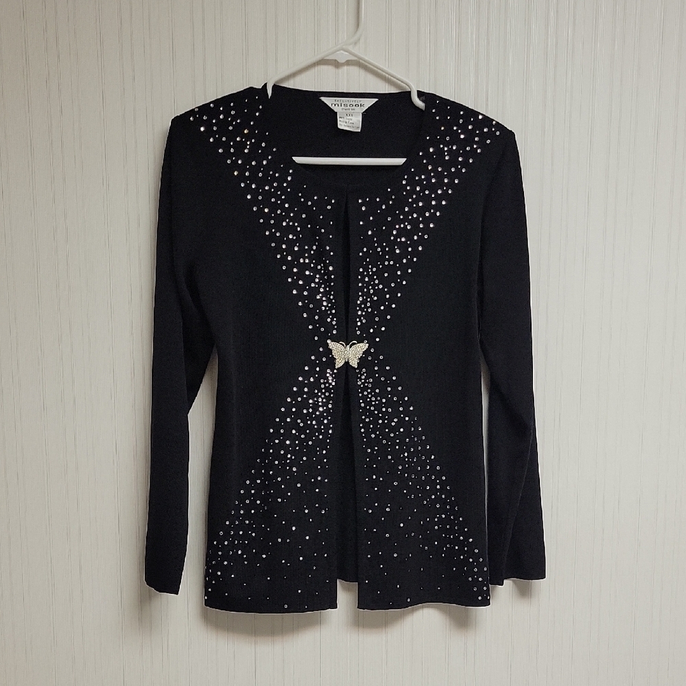 Misook Black Knit Long Sleeve Cardigan XXS Petite old money quiet luxury